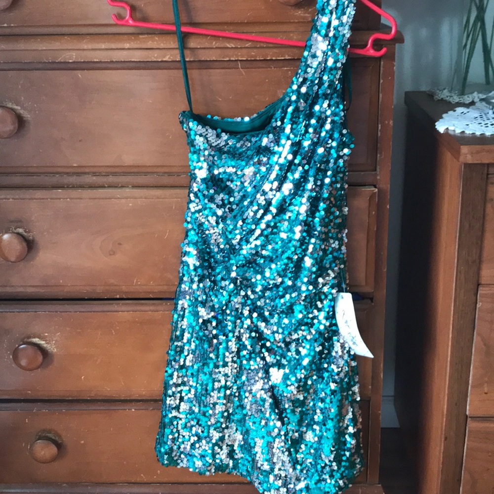 Turquoise and silver sequin one should dress